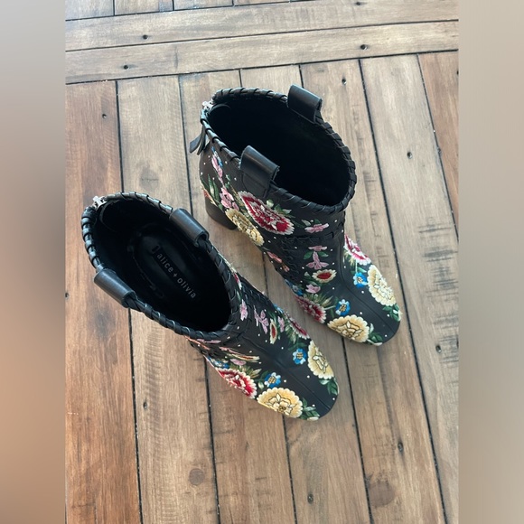 Alice + Olivia Myra Embroidered Leather Booties - Picture 6 of 14